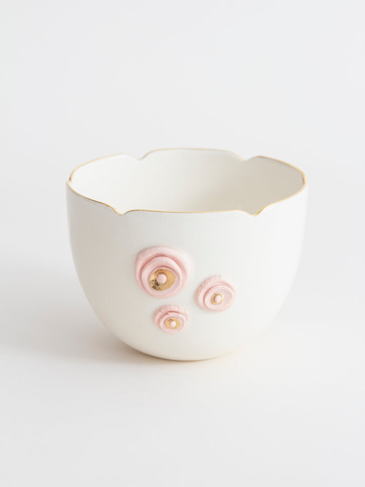Large tulip bowl with pink flowers