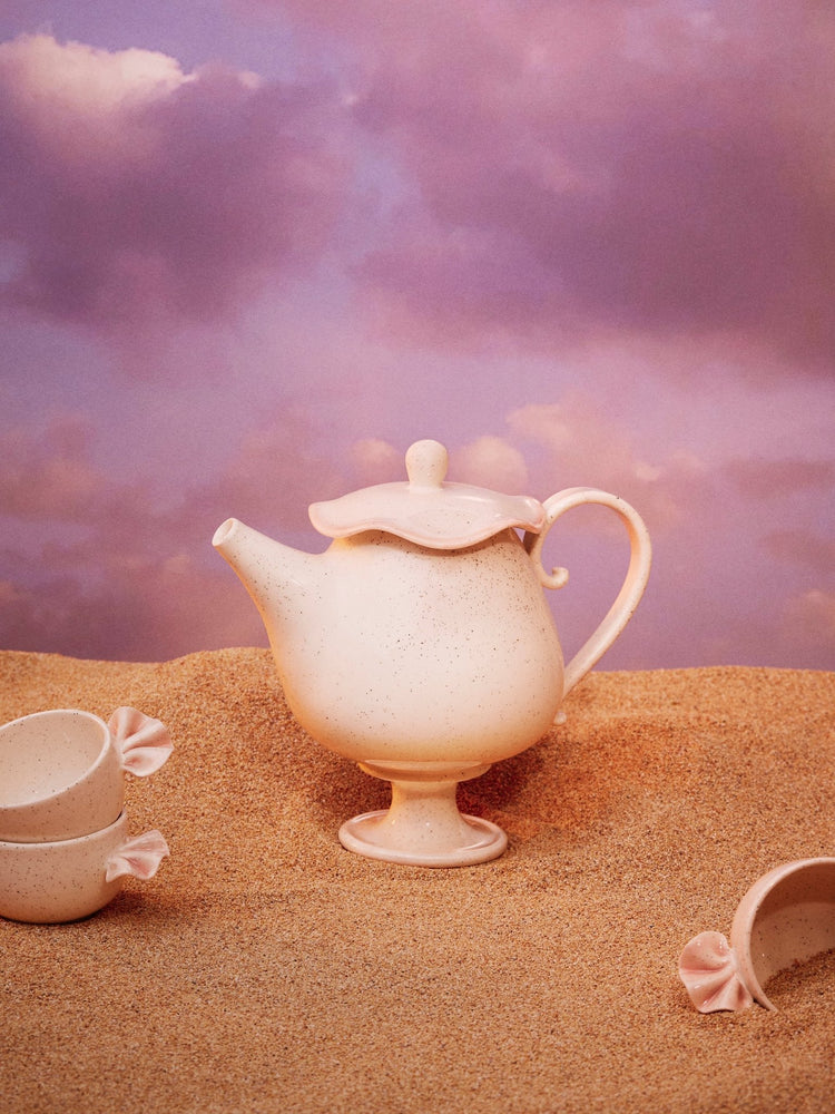 Théière avec bordure rose - Goye artiste céramiste