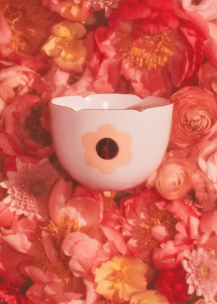 Grand bol tulipe avec marguerite tangerine - Goye artiste céramiste