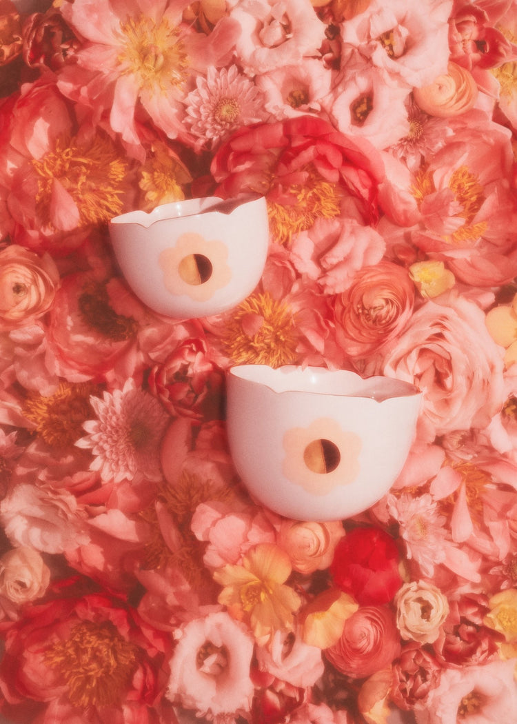 Grand bol tulipe avec marguerite tangerine - Goye artiste céramiste