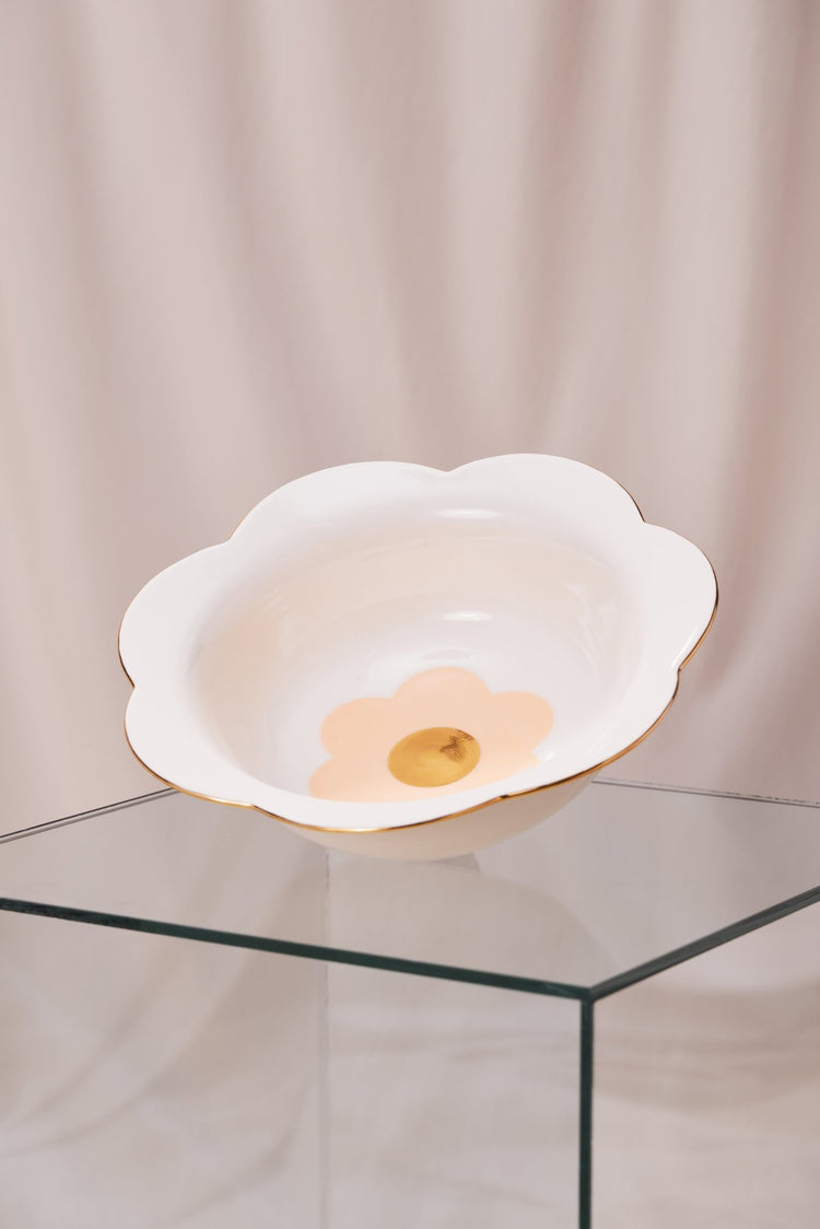 Saladier avec marguerite tangerine - Goye artiste céramiste