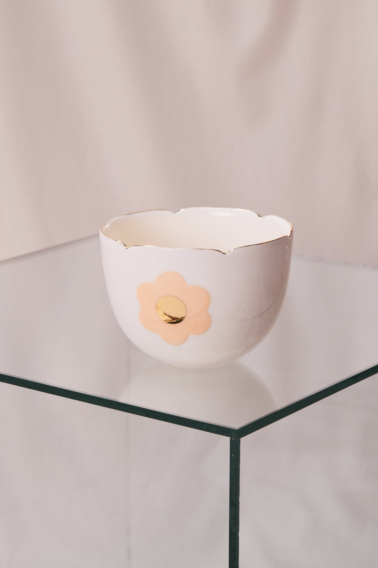 Grand bol tulipe avec marguerite tangerine - Goye artiste céramiste