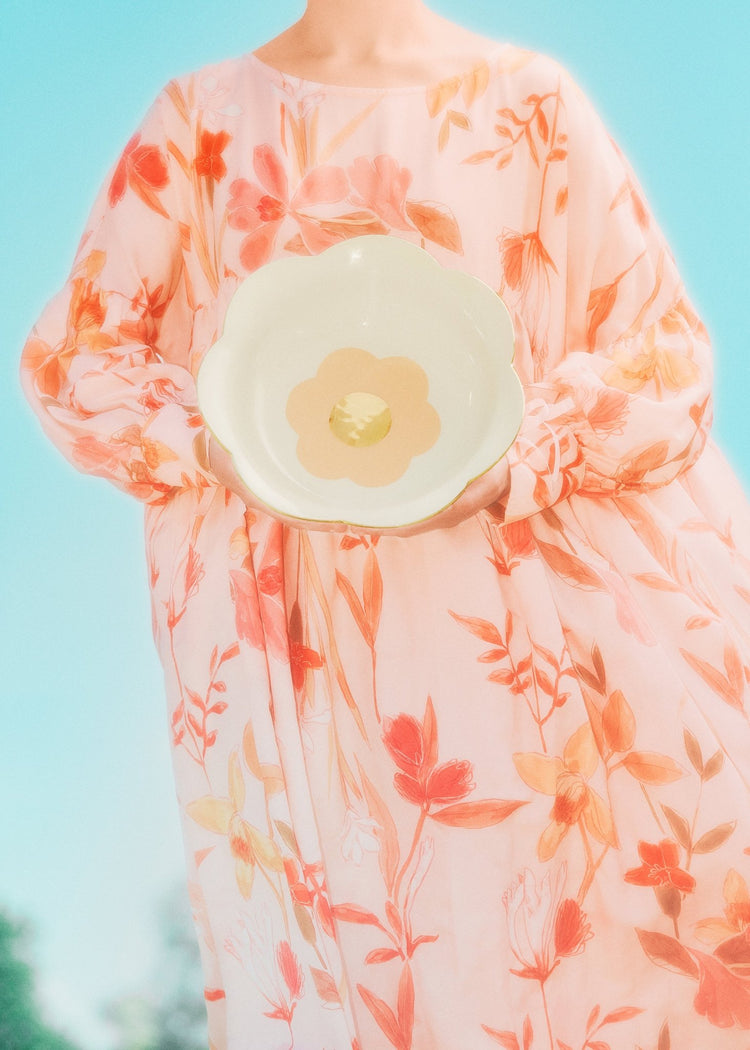 Saladier avec marguerite tangerine - Goye artiste céramiste