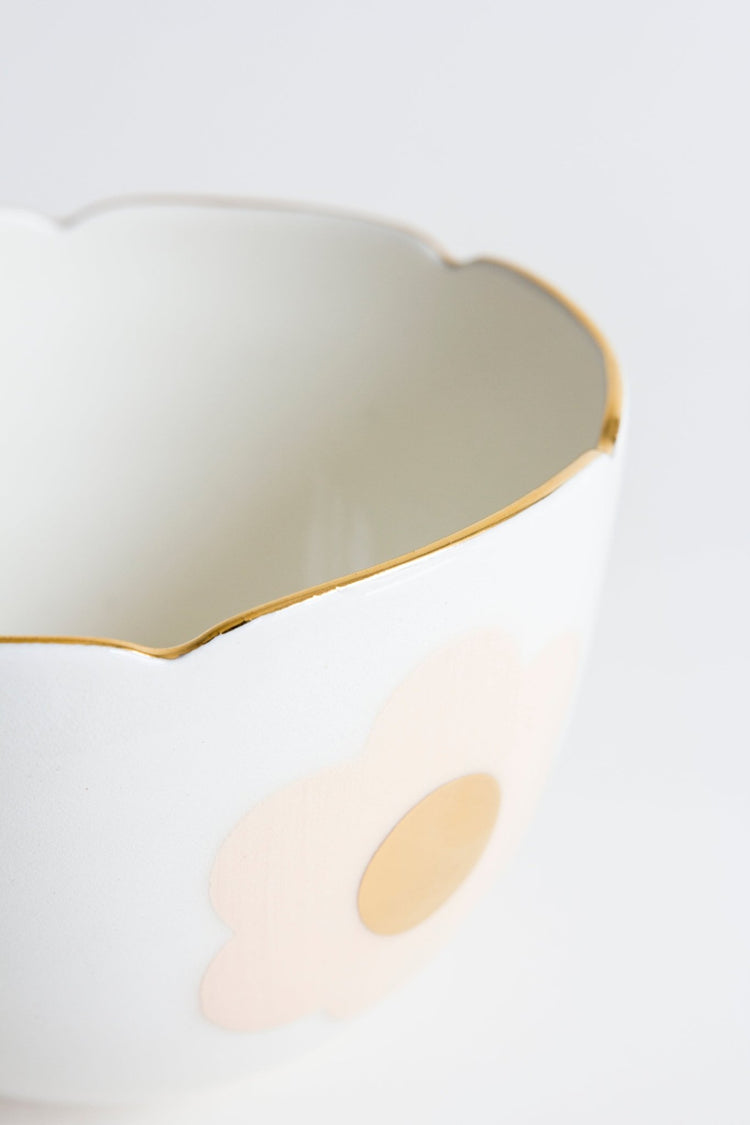 Grand bol tulipe avec marguerite tangerine - Goye artiste céramiste