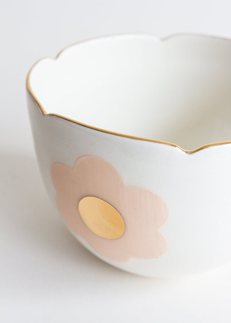 Grand bol tulipe avec marguerite tangerine - Goye artiste céramiste