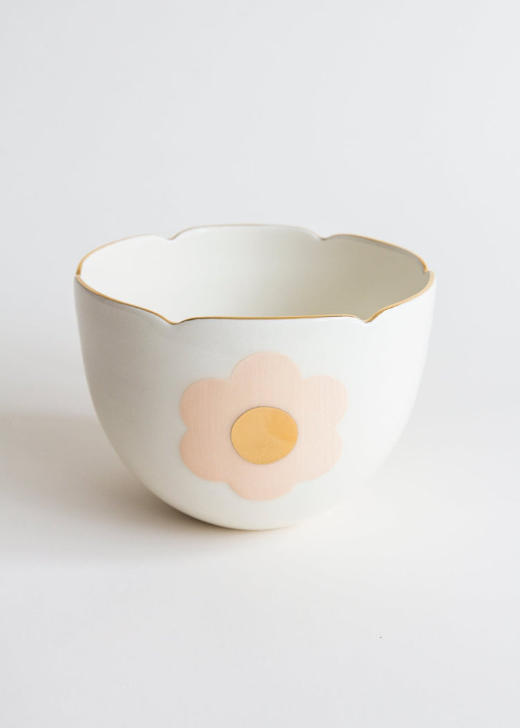 Grand bol tulipe avec marguerite tangerine - Goye artiste céramiste