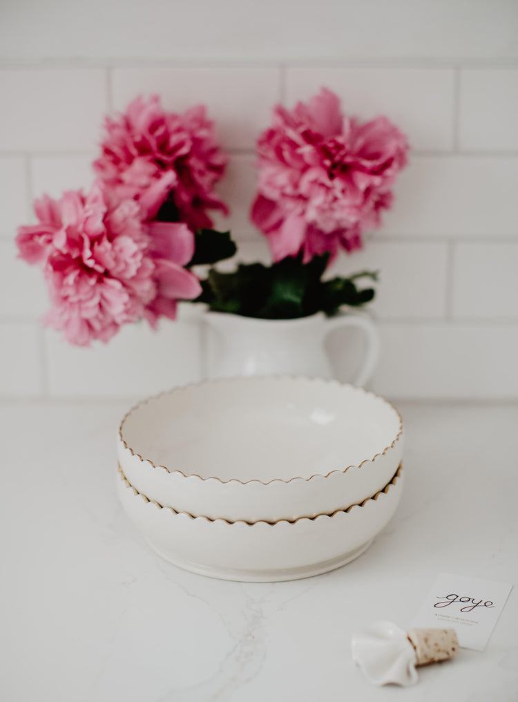 Duo de bol repas avec bordure festonnée or - Goye artiste céramiste