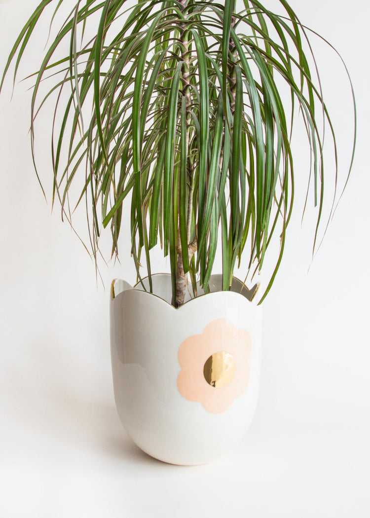 Cache - pot avec marguerite tangerine - Goye artiste céramiste