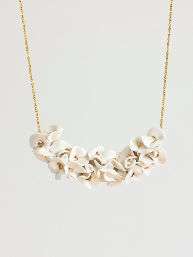 Collier floral blanc et or - Goye artiste céramiste