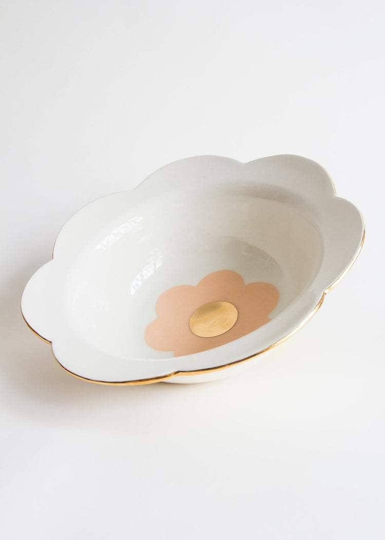 Saladier avec marguerite tangerine - Goye artiste céramiste