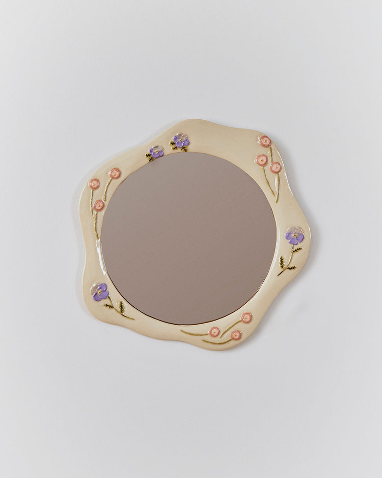 Petit miroir fleurs gravées